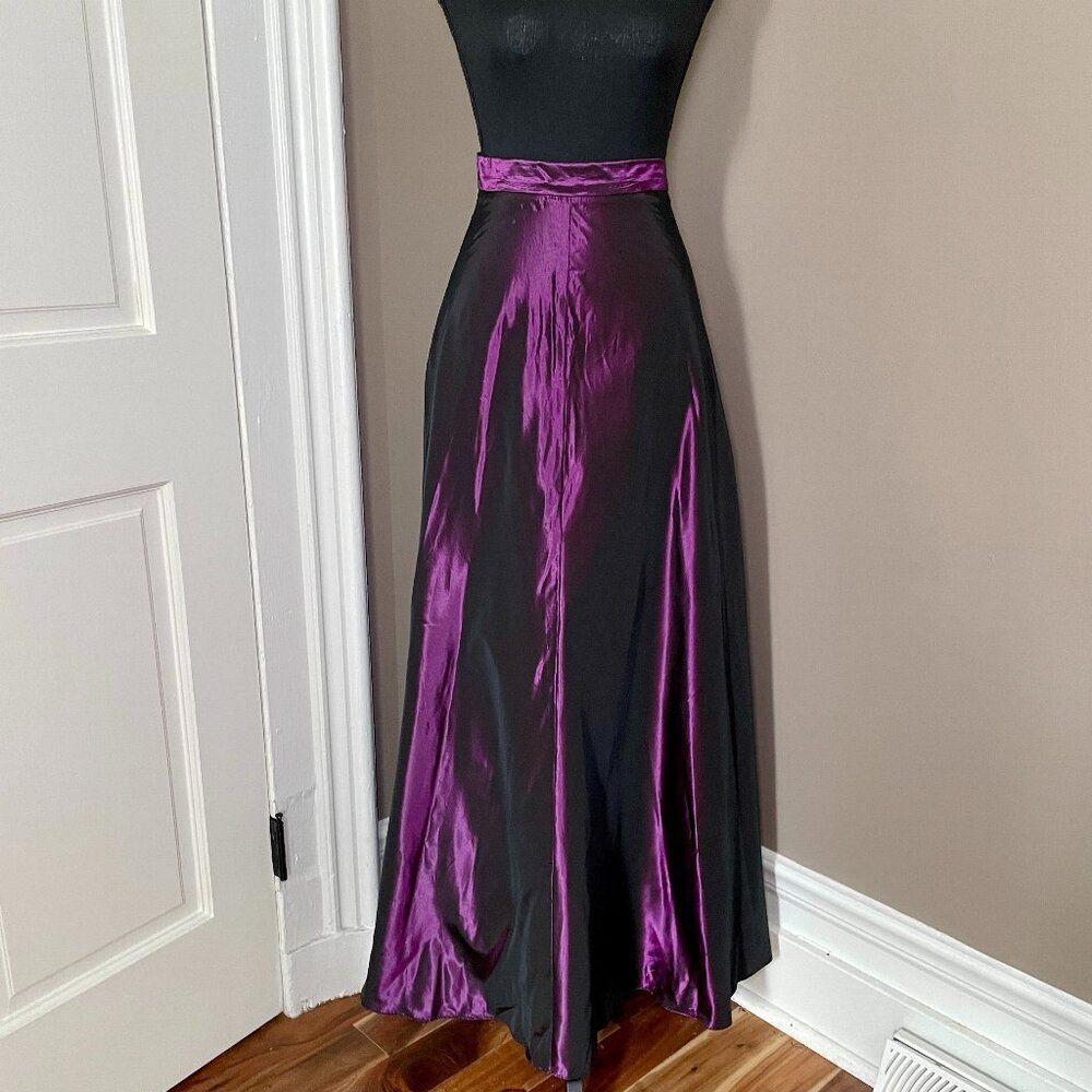 CHELSEA NITES Vintage 90s Iridescent Black Purple Circle Maxi Skirt (AS IS)
